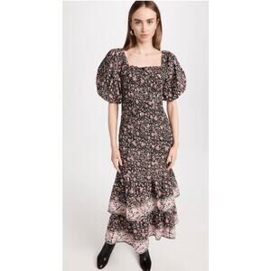 Cleobella Adelyn Ankle Dress Size XL NWT Fan Print Pattern Floral Puffy Sleeves